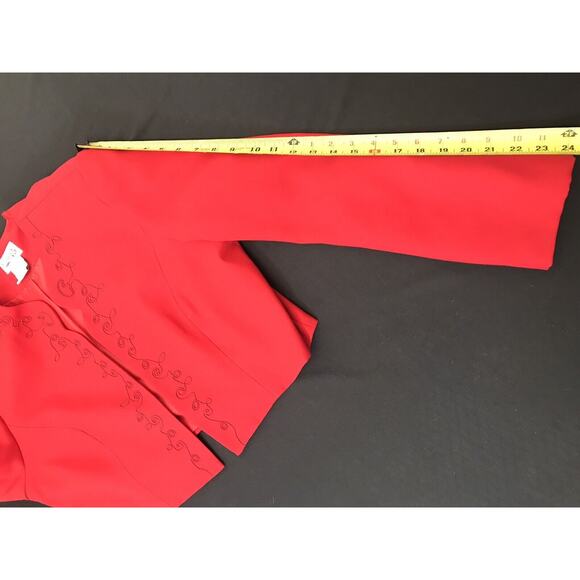 Dani M & Co Blazer Womens 14 Cropped Suit Jacket Flame Red Embroidered - Picture 4 of 7